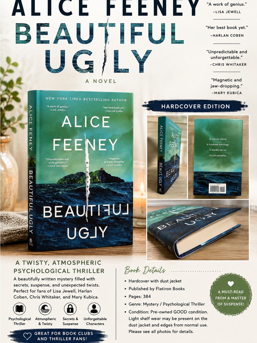 Alice Feeney Beautiful Ugly Hardcover Psychological Thriller Mystery